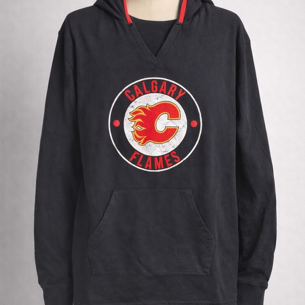 NHL Calgary Flames Black and Red Crew Neck Hoodie - Picture 2 of 12